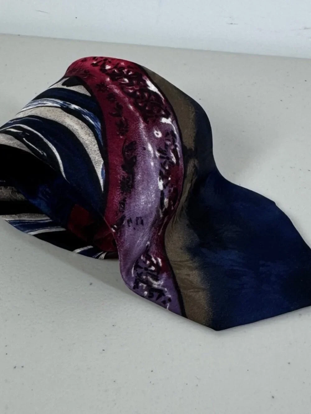 BOSA Silk Abstract Tie Blue Burgundy Artistic Pattern Designer Necktie